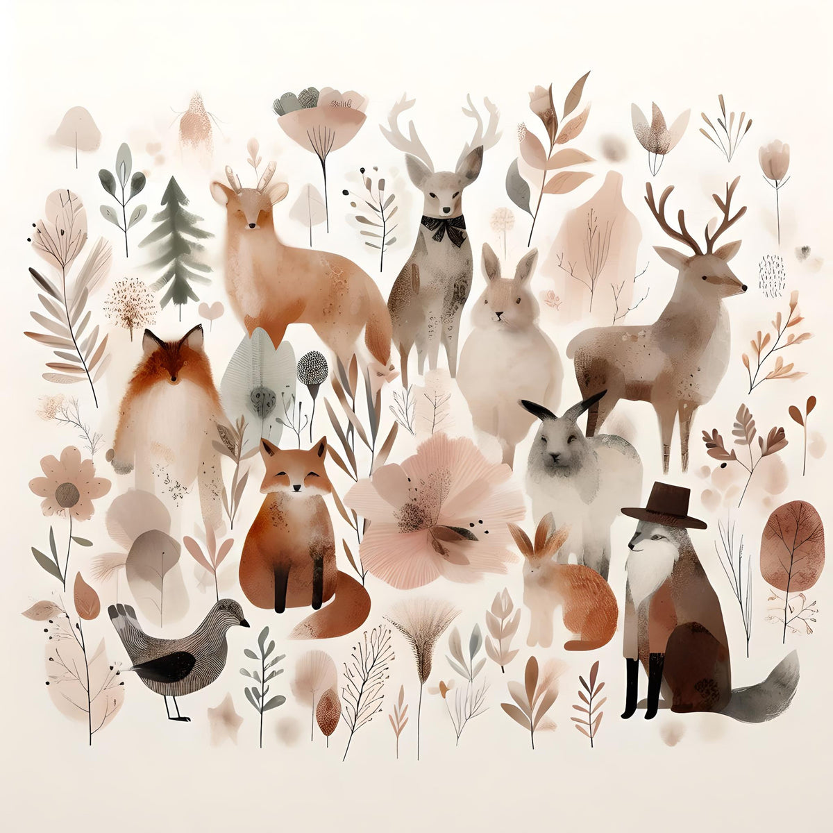 Whimsical Forest Friends Wall Mural in your room — zoomed