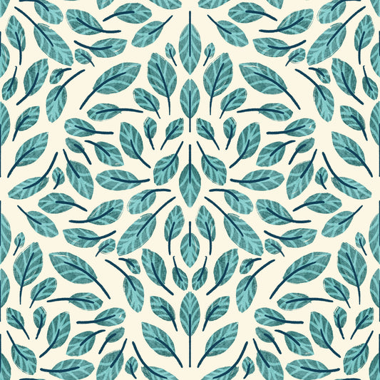 Serene Teal Leaves Wallpaper⁠