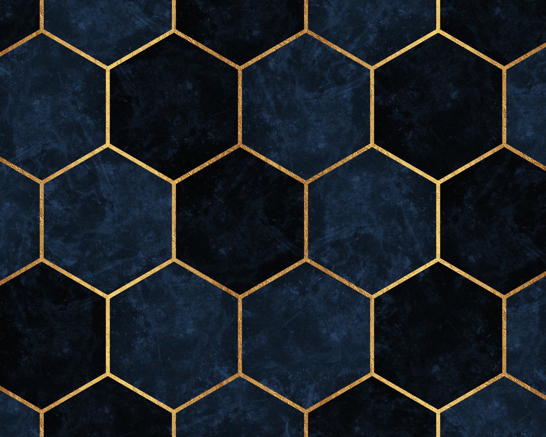Midnight Blue Luxury Hexagons Wall Mural in your room — zoomed