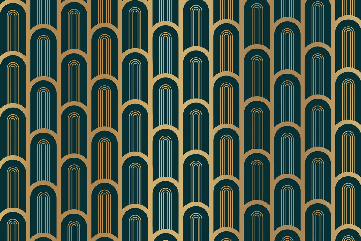 Art Deco Luxury Cyan and Gold Columns Wall Mural in your room — zoomed