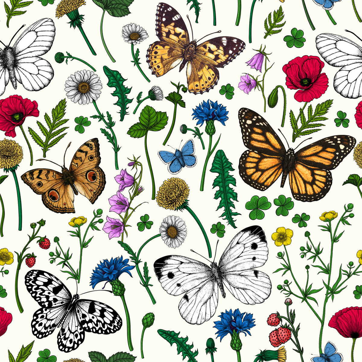 Wildflowers and butterflies Wallpaper⁠ in your room — zoomed