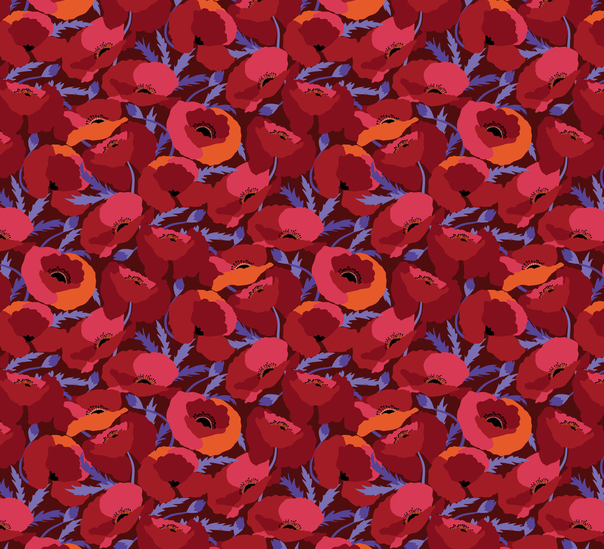 Crimson Poppy Bloom Wall Mural in your room — zoomed