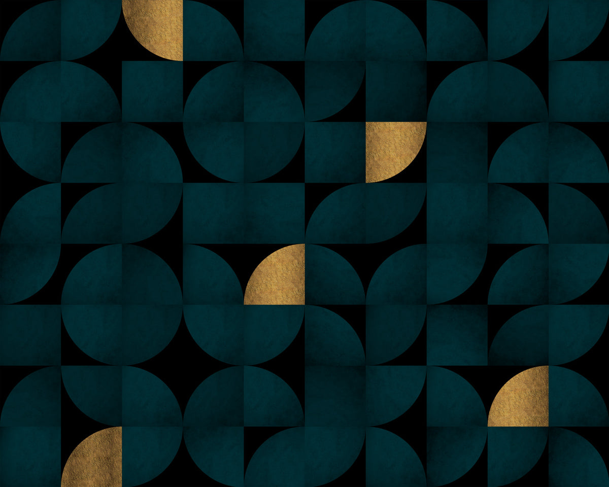 Mid-Century Dark Teal and Gold Wall Mural in your room