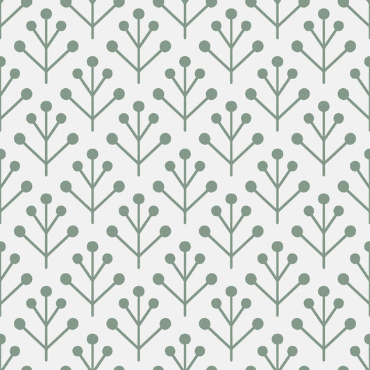 Botanical Greenery Sage Green Off-White Wallpaper⁠