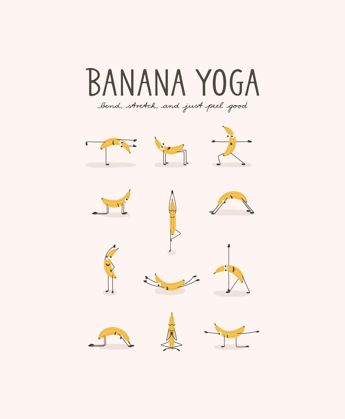 Bend, Stretch, and Peel Good Banana Yoga Wall Mural in your room — zoomed