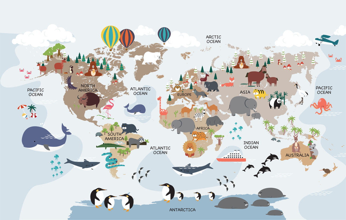 Around the World Animal Adventure Wall Mural in your room