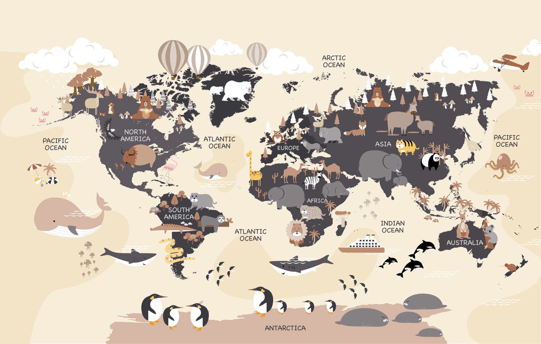 Little Explorers World Map Wall Mural in your room — zoomed