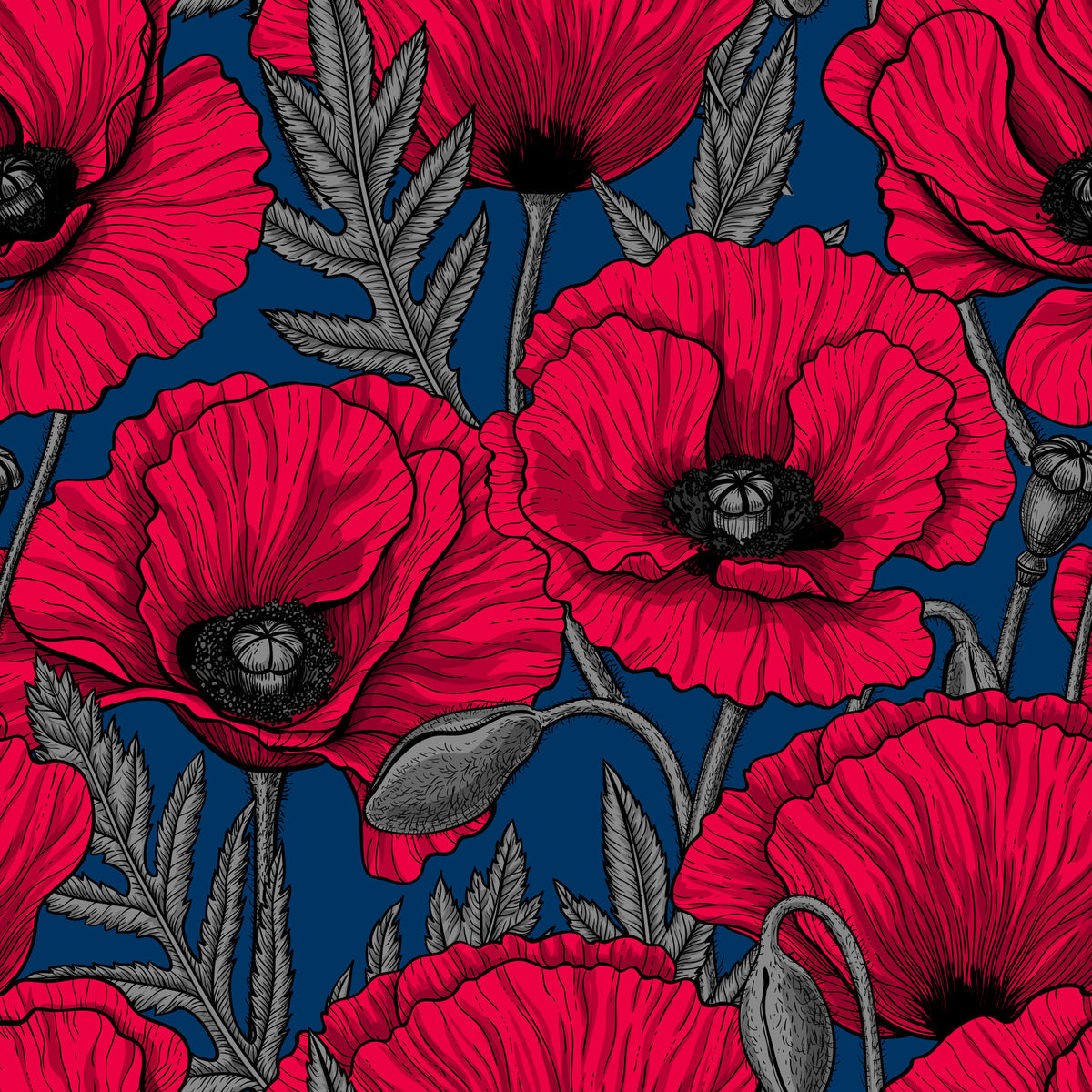 Red poppies on dark blue Wallpaper⁠ in your room