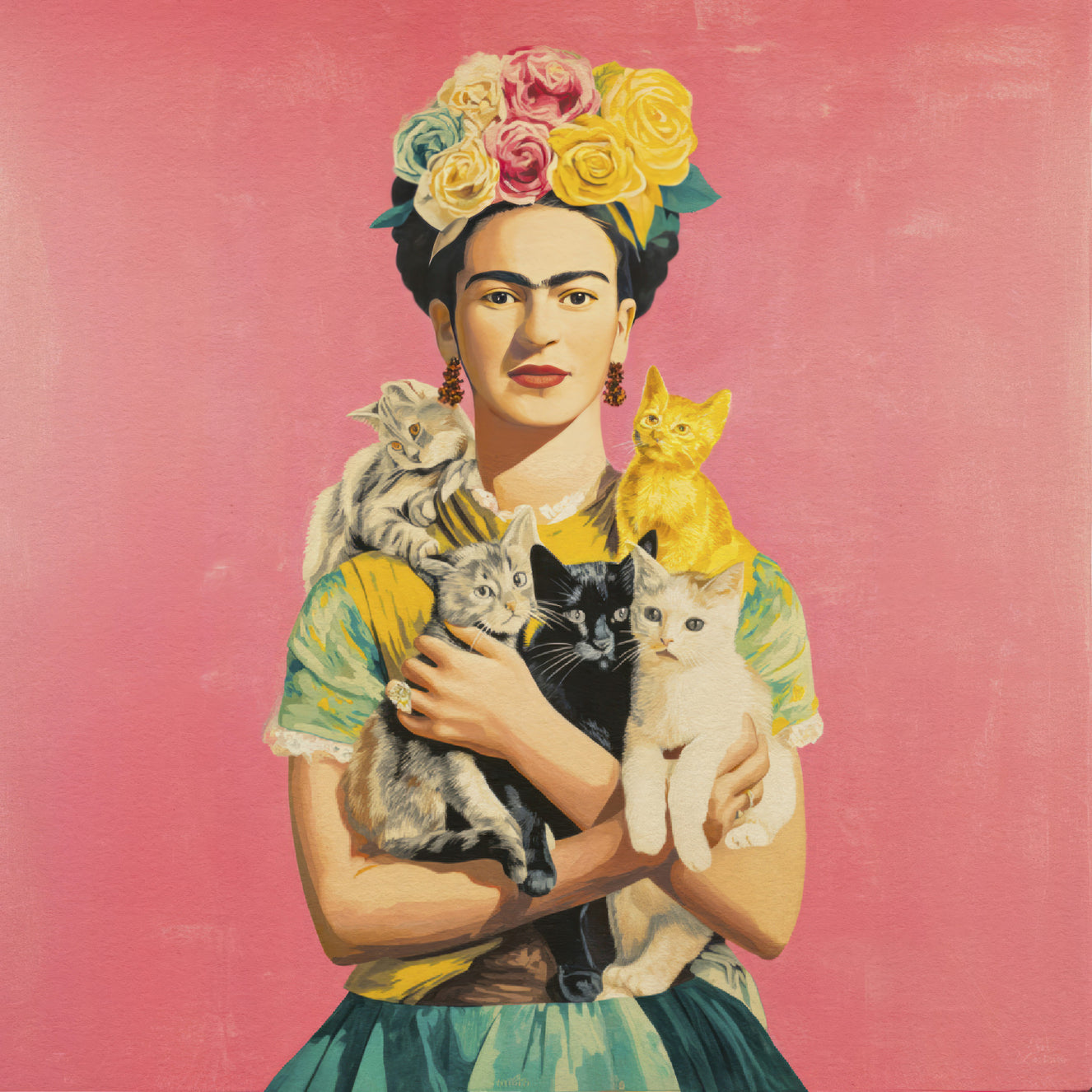 Botanical Muse with Feline Friends Wall Mural