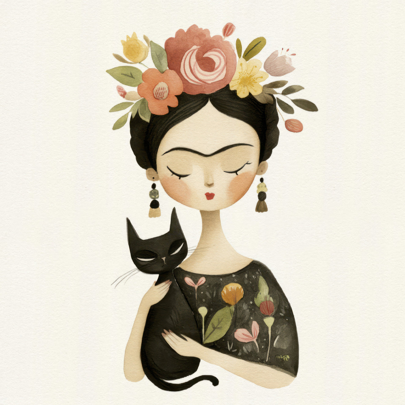 Floral Muse and Midnight Companion Wall Mural