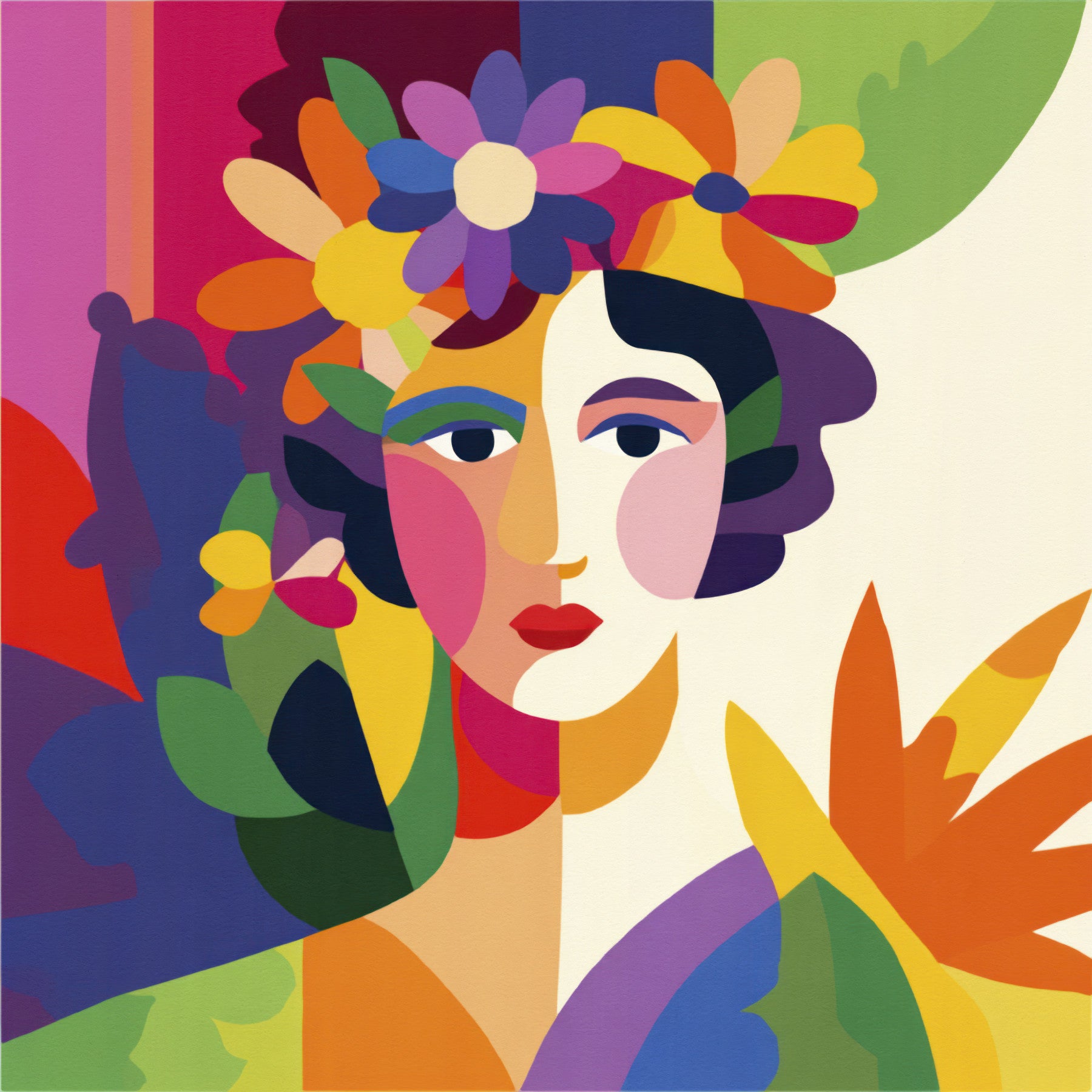 Floral Facets A Modern Woman Wall Mural in your room — zoomed
