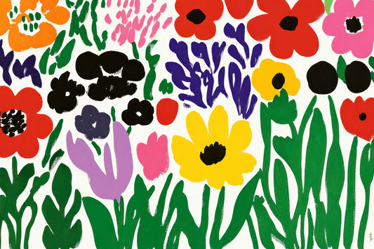 Vintage Matisse Cut-Out Flowers in a Joyful Abstract Garden Scene Wall Mural