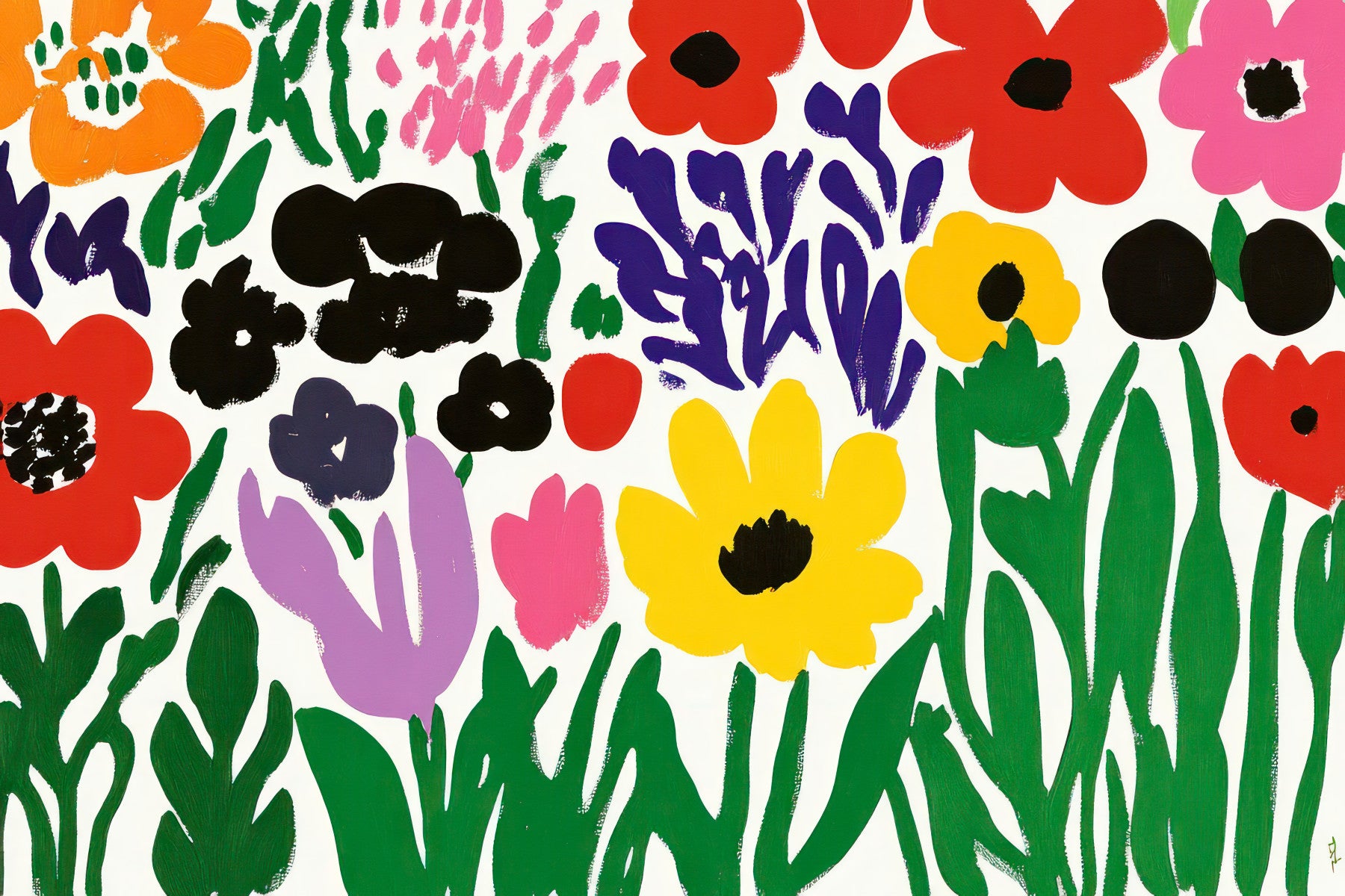 Vintage Matisse Cut-Out Flowers in a Joyful Abstract Garden Scene Wall Mural