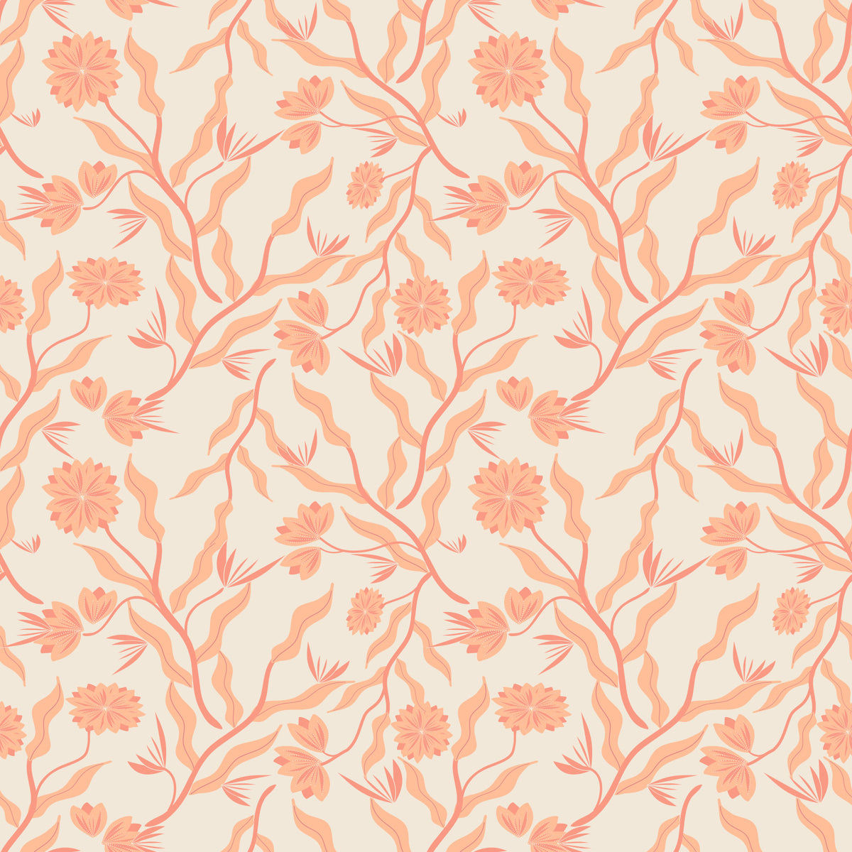Peach Garden Reverie Artistic Floral Wallpaper Wallpaper⁠ in your room — zoomed