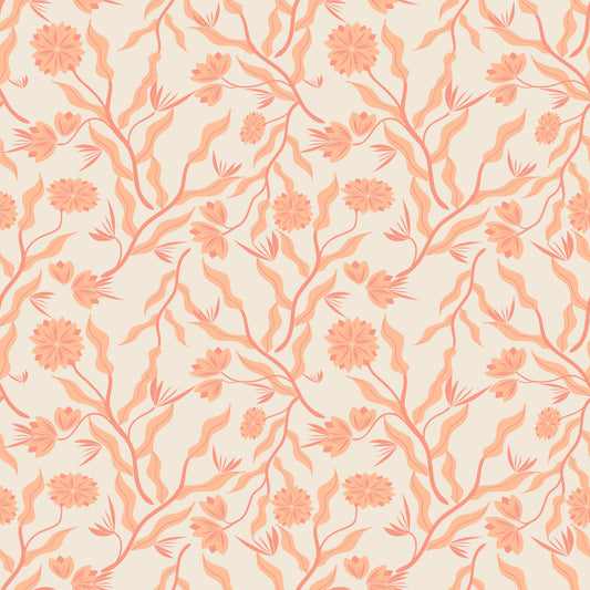 Peach Garden Reverie Artistic Floral Wallpaper Wallpaper⁠