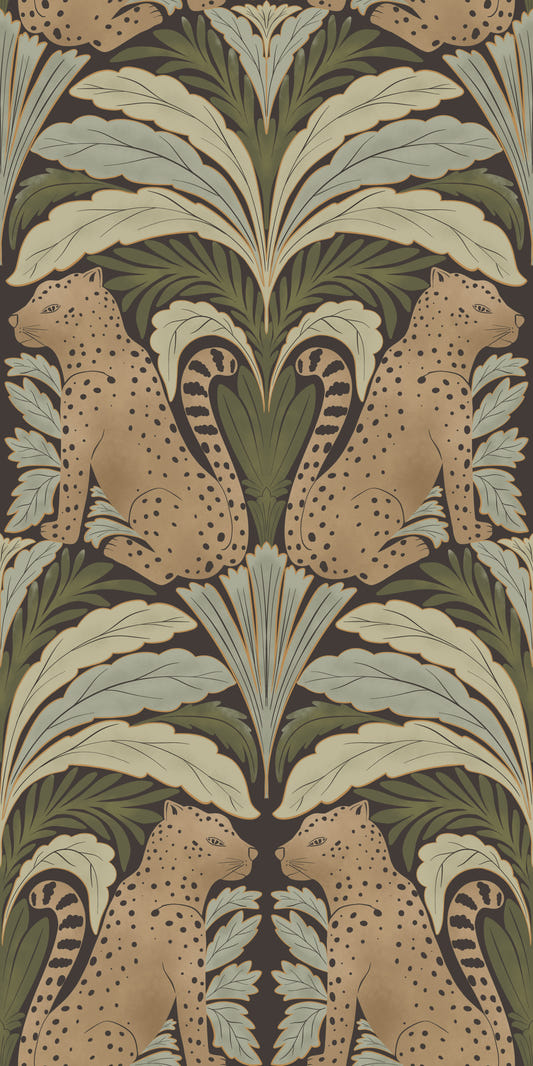 Leopard's Lair: Botanical Symmetry Wallpaper⁠