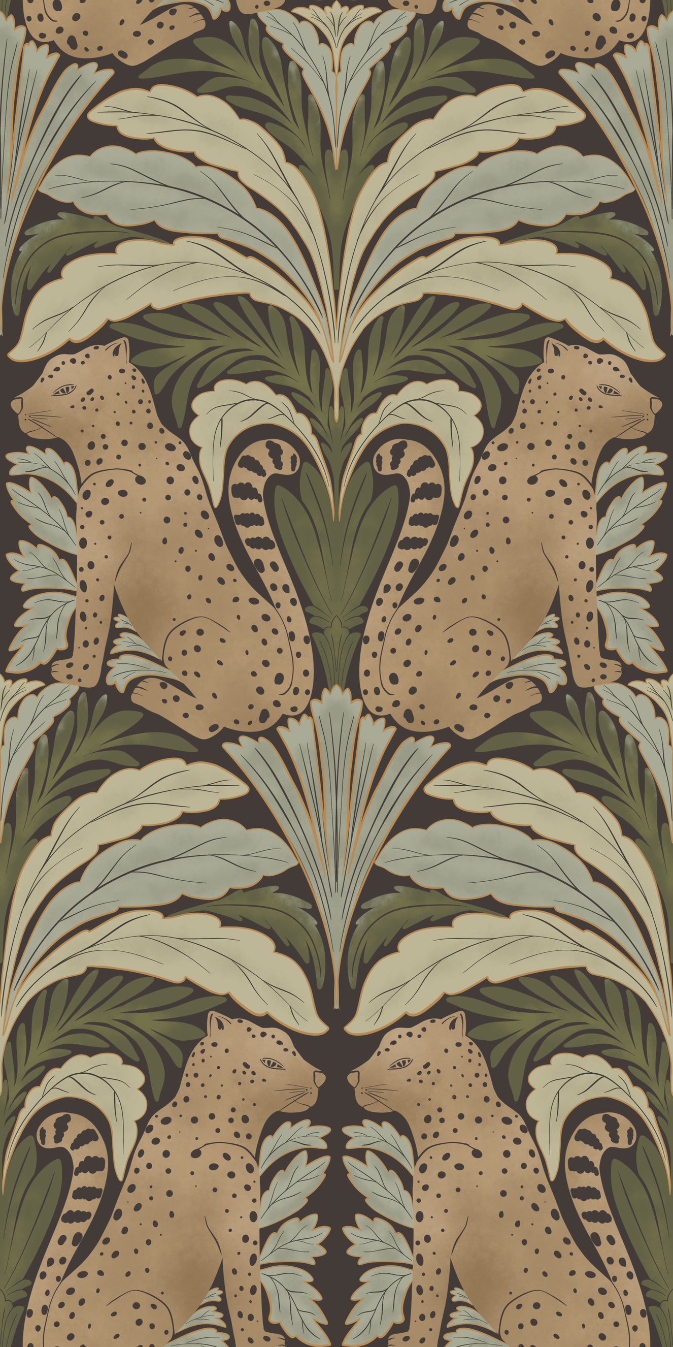 Leopard's Lair: Botanical Symmetry Wallpaper⁠