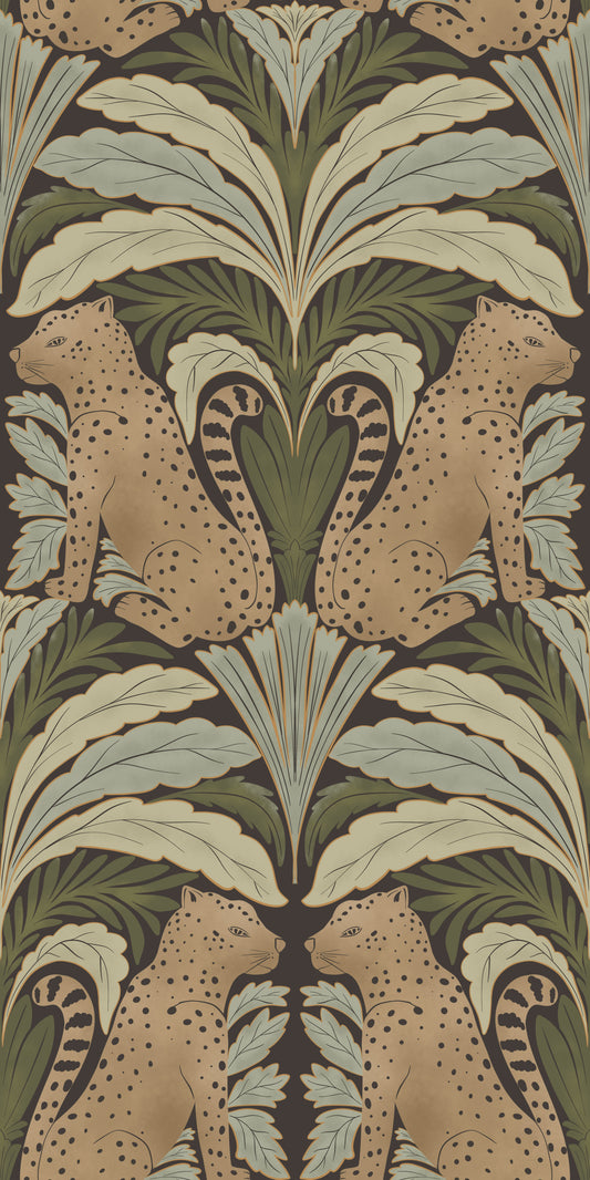 Leopard's Lair: Botanical Symmetry Wallpaper⁠