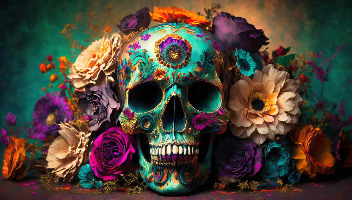 Floral Skull A Celebration of Life Wall Mural in your room — zoomed