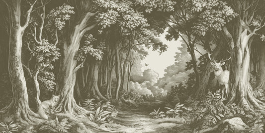 Into the Forest -  Olive Green Wall Mural