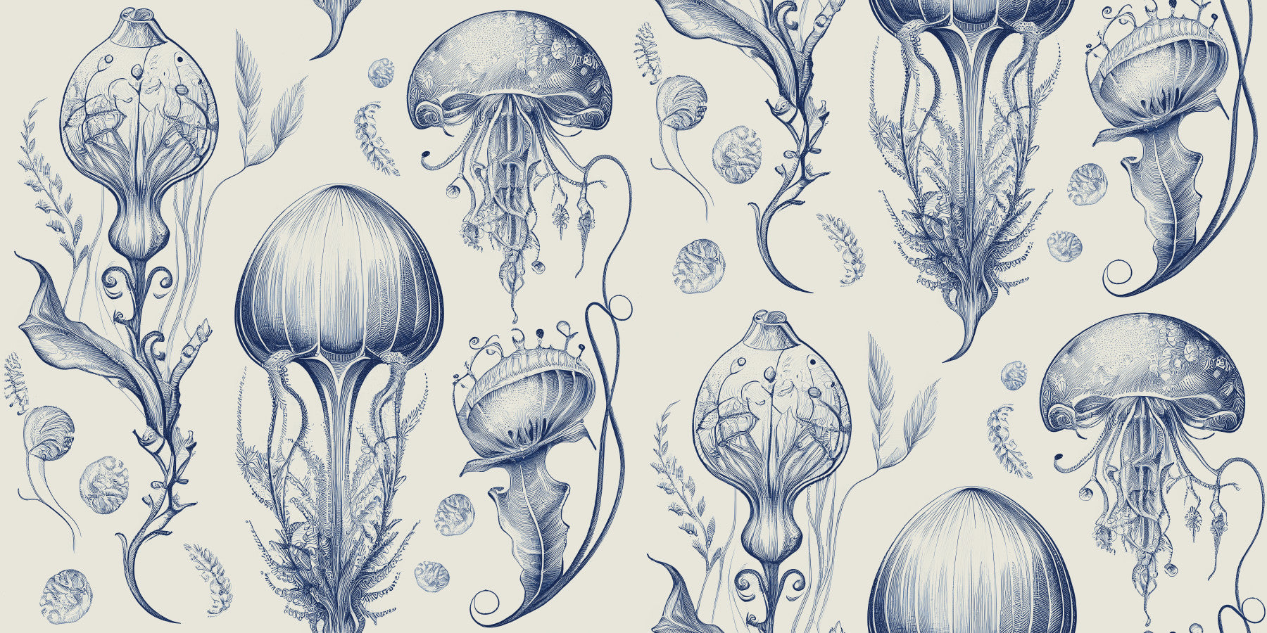 Fantastic Jellyfish - Delft Blue Wallpaper⁠