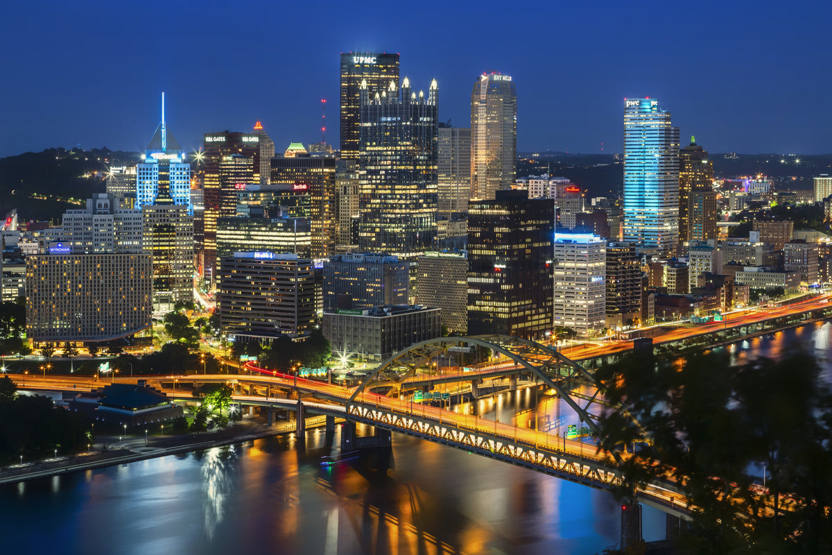 Amazing Pittsburgh Skyline in the Evening Wall Mural in your room
