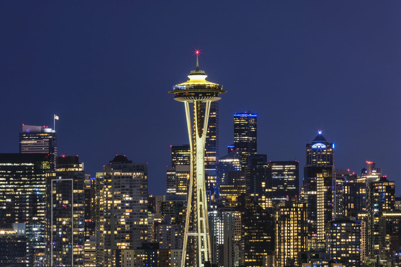 Amazing Seattle Skyline at Blue Hour Wall Mural