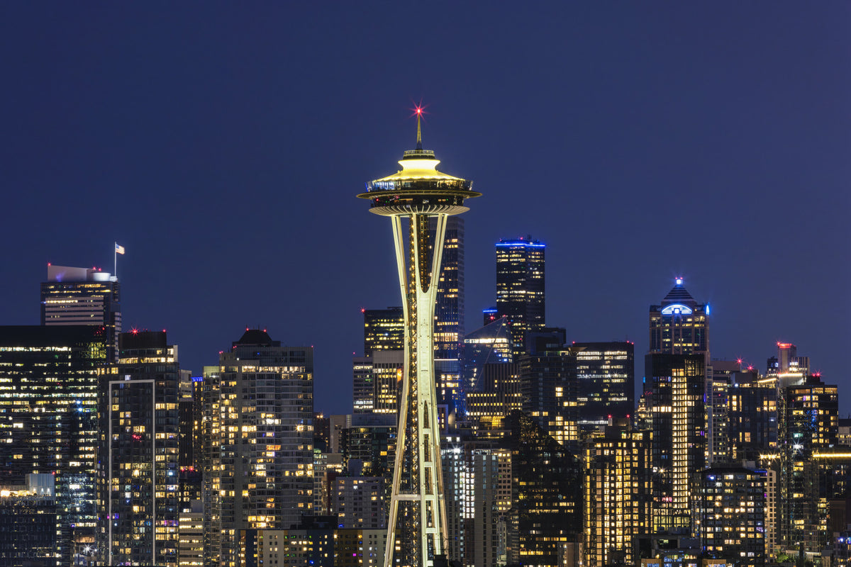 Amazing Seattle Skyline at Blue Hour Wall Mural