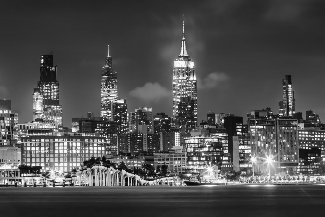 Impressive Midtown Manhattan Skyline with Little Island | Monochrome Wall Mural