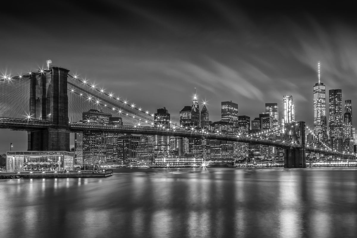 BROOKLYN BRIDGE Nightly Impressions | Monochrome Wall Mural in your room