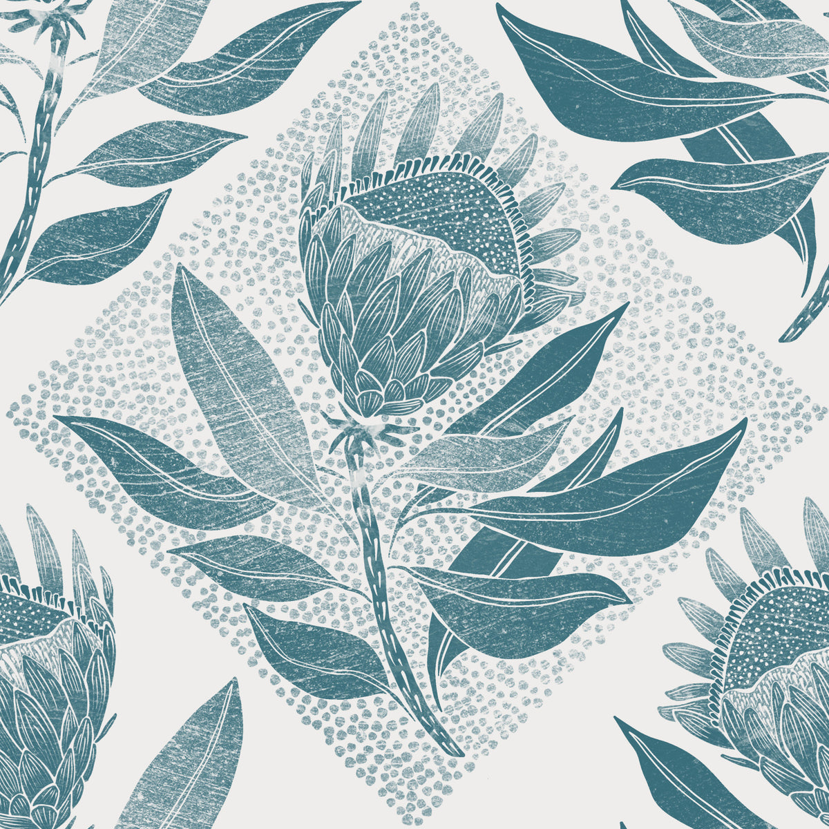 Protea Stamp Turqoise Wallpaper⁠ in your room — zoomed