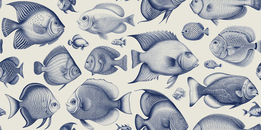 School of Uncanny Fish - Delft Blue Wallpaper⁠