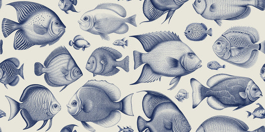 School of Uncanny Fish - Delft Blue Wallpaper⁠