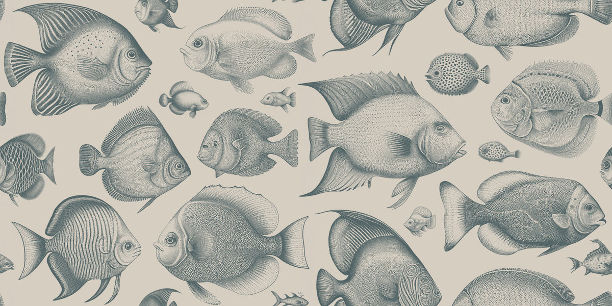 School of Uncanny Fish - Teal & Sand Wallpaper⁠