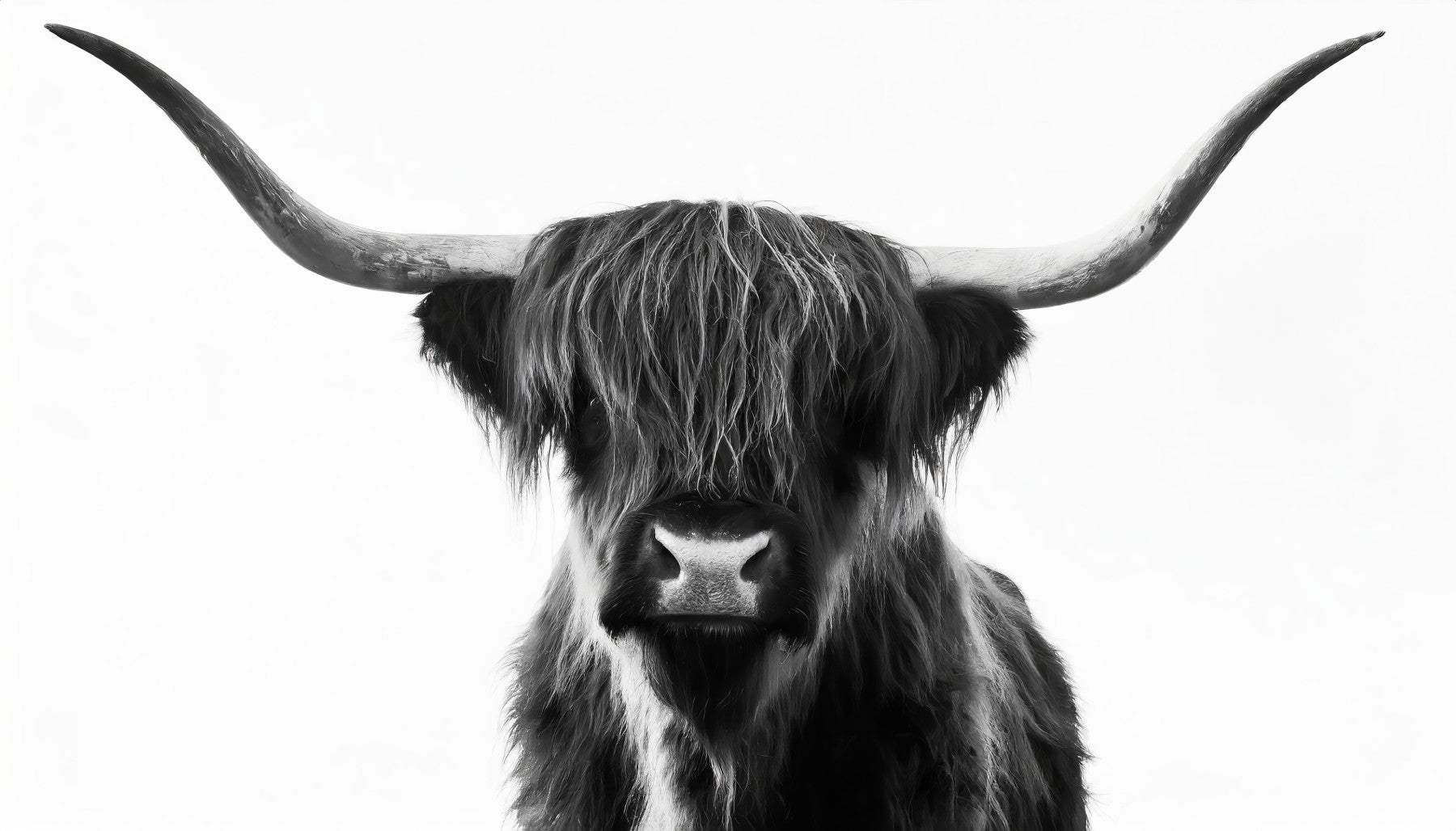 Monochrome Highland Horns and Hair Wall Mural