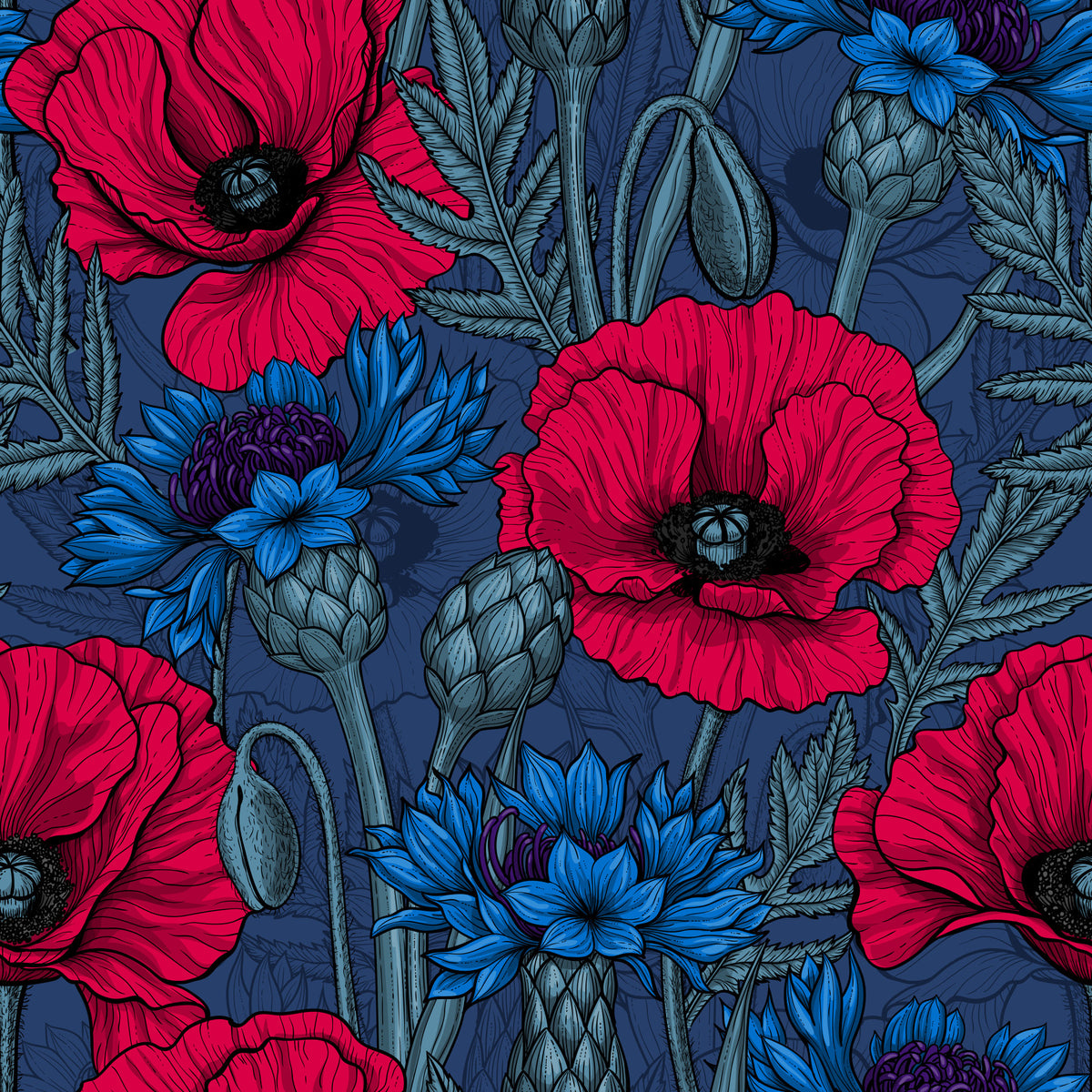 Poppies and Cornflowers Wallpaper⁠ in your room