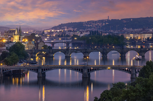 Evening view over the Vltava bridges in Prague Wall Mural