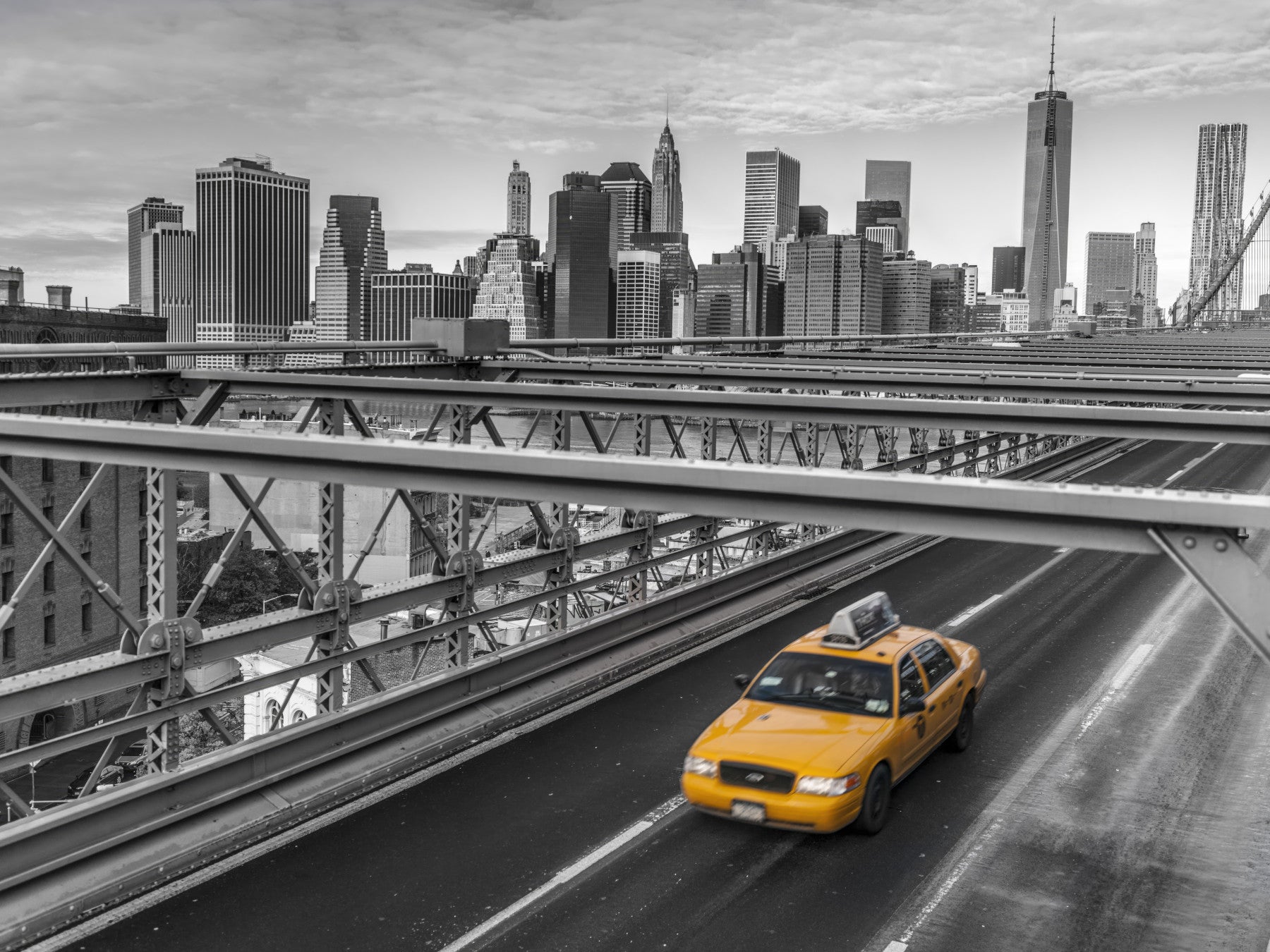 Classic city scene with taxis in a monochrome color palette

