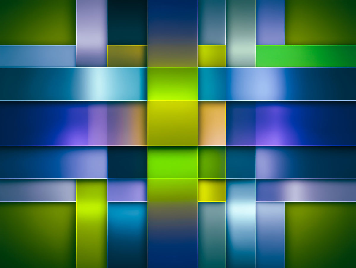 Geometric Harmony Blue & Green Wall Mural in your room — zoomed