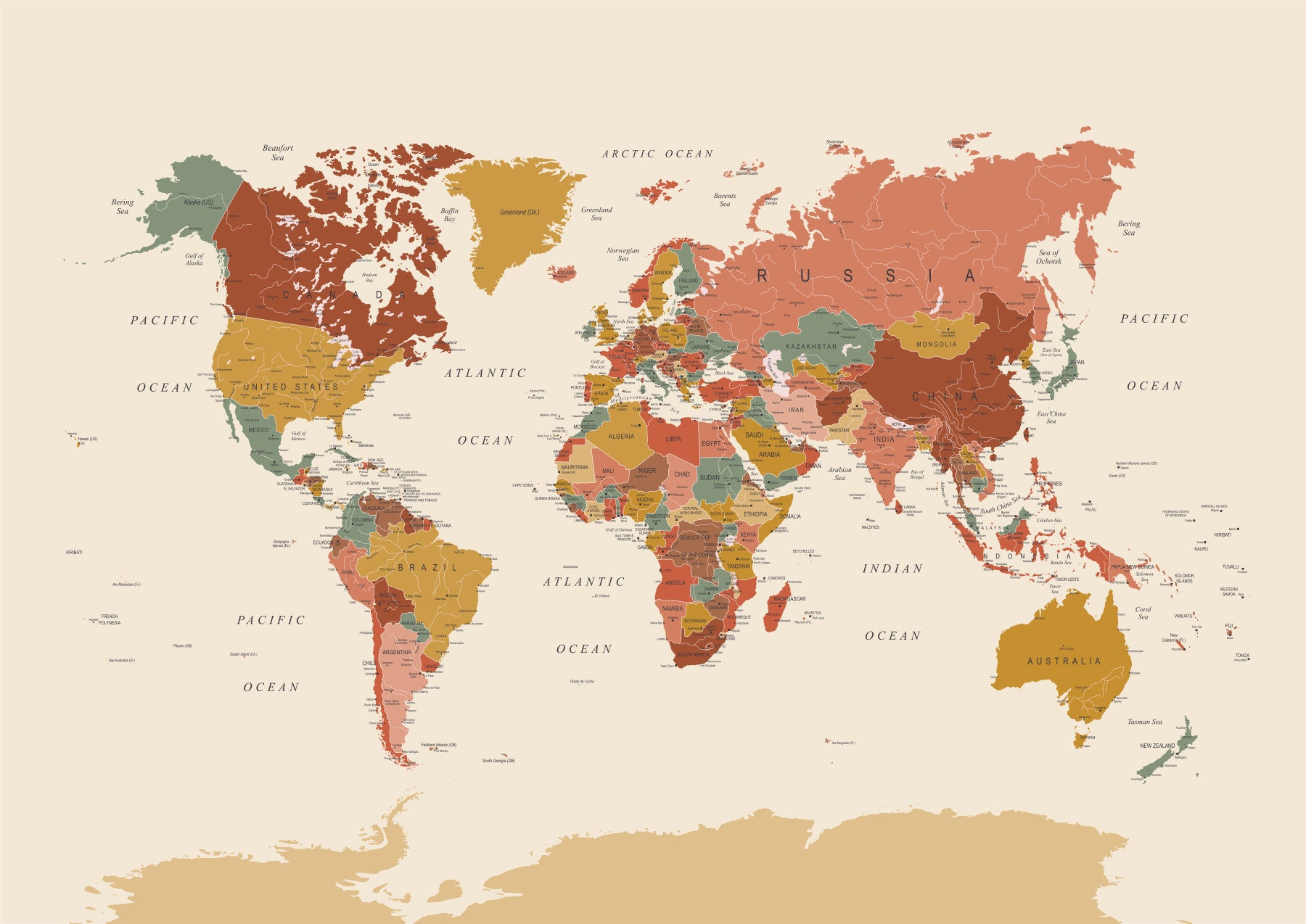 Vintage Earth Tone Map Global Style Wall Mural