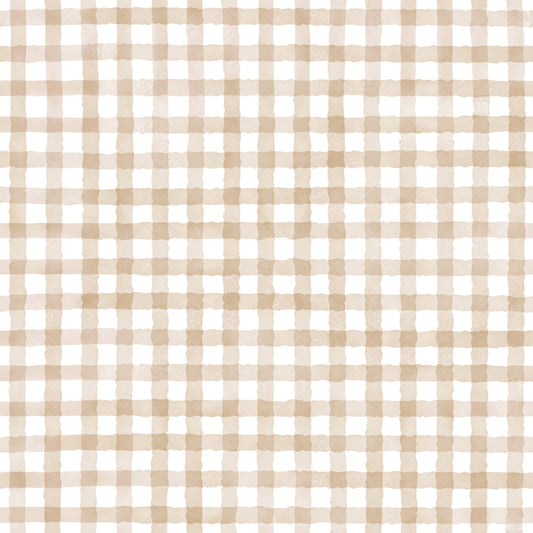 Rustic Beige Farmhouse Gingham Watercolor Checkered Neutral Wallpaper⁠