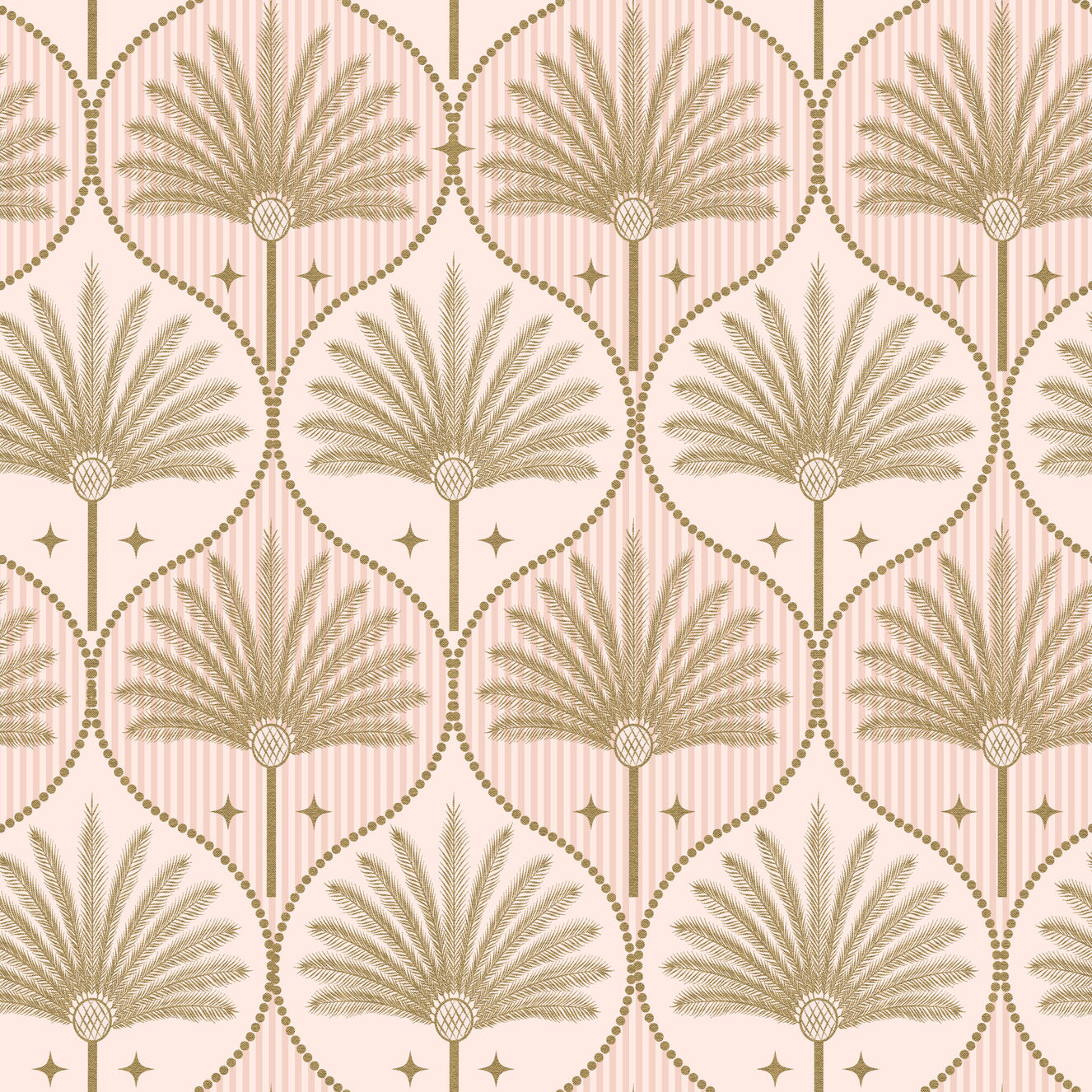Art Deco Gold Tropical Palm Tree with Pink Stripes Wallpaper⁠