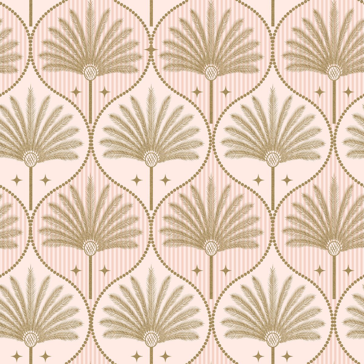 Art Deco Gold Tropical Palm Tree with Pink Stripes Wallpaper⁠ in your room