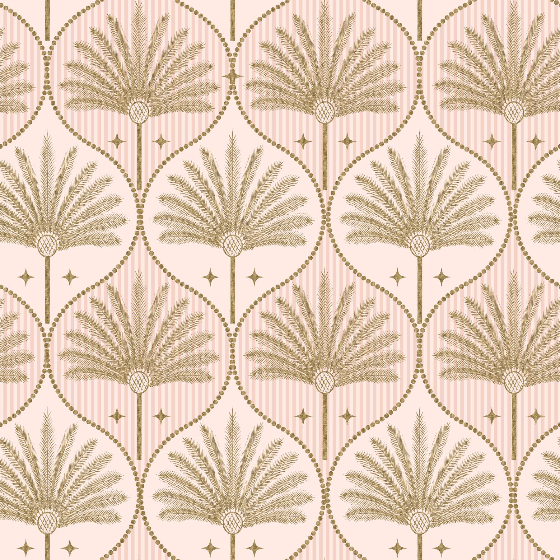 Art Deco Gold Tropical Palm Tree with Pink Stripes Wallpaper⁠