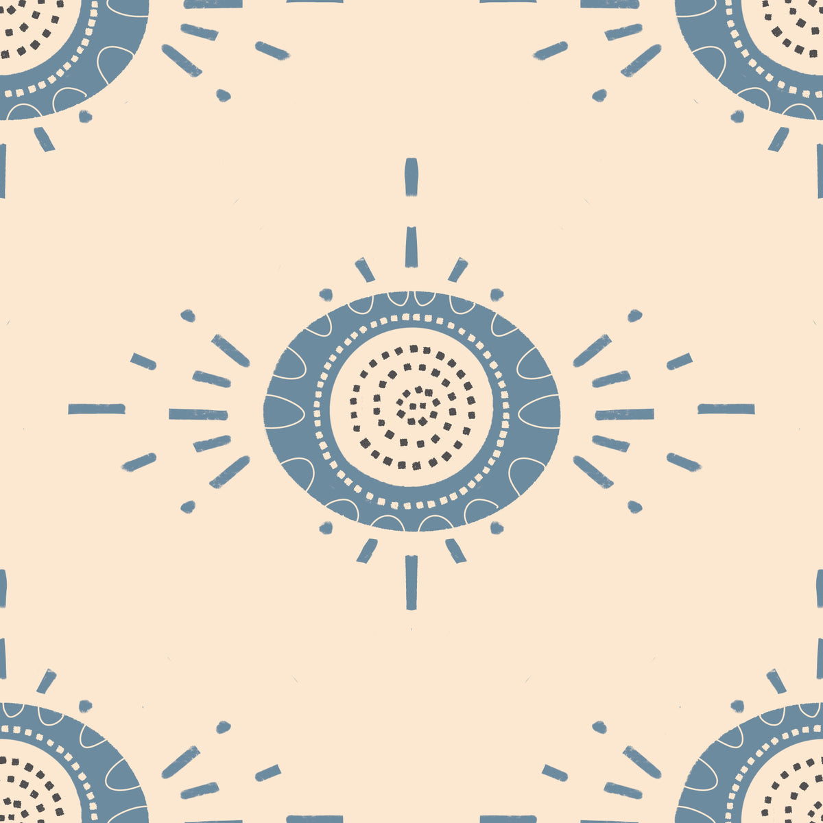 Folk Bloom Light Dusty Blue Cream Scandinavian Mid Mod Floral Wallpaper⁠ in your room
