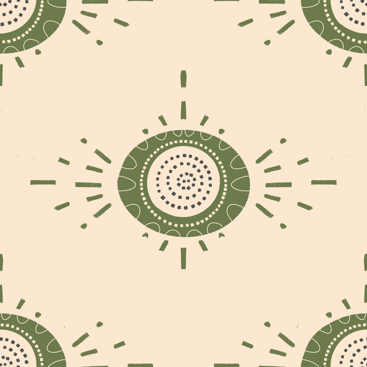 Folk Bloom Light Cream Olive Scandinavian Mid Mod Floral Wallpaper⁠ in your room