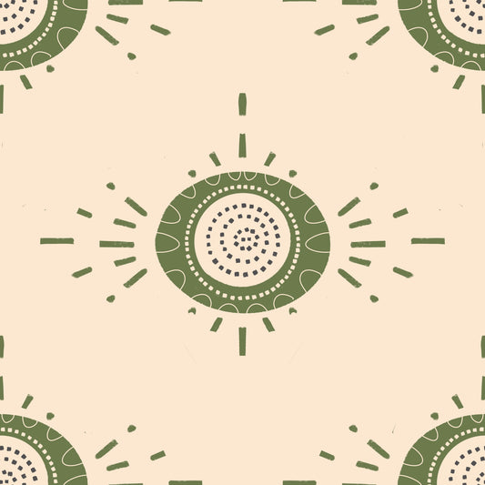 Folk Bloom Light Cream Olive Scandinavian Mid Mod Floral Wallpaper⁠
