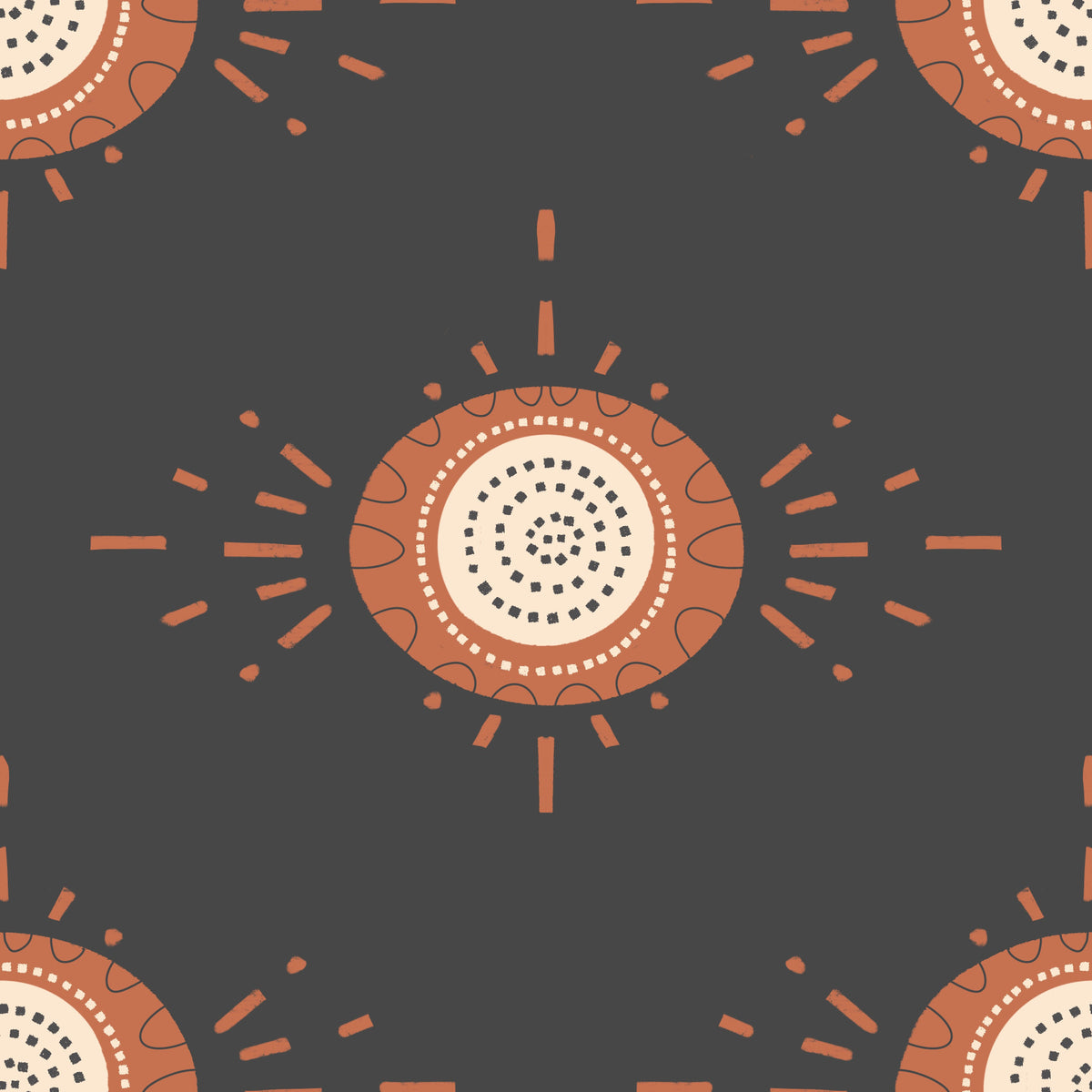 Folk Bloom Light Terracotta Charcoal Scandinavian Mid Mod Floral Wallpaper⁠ in your room