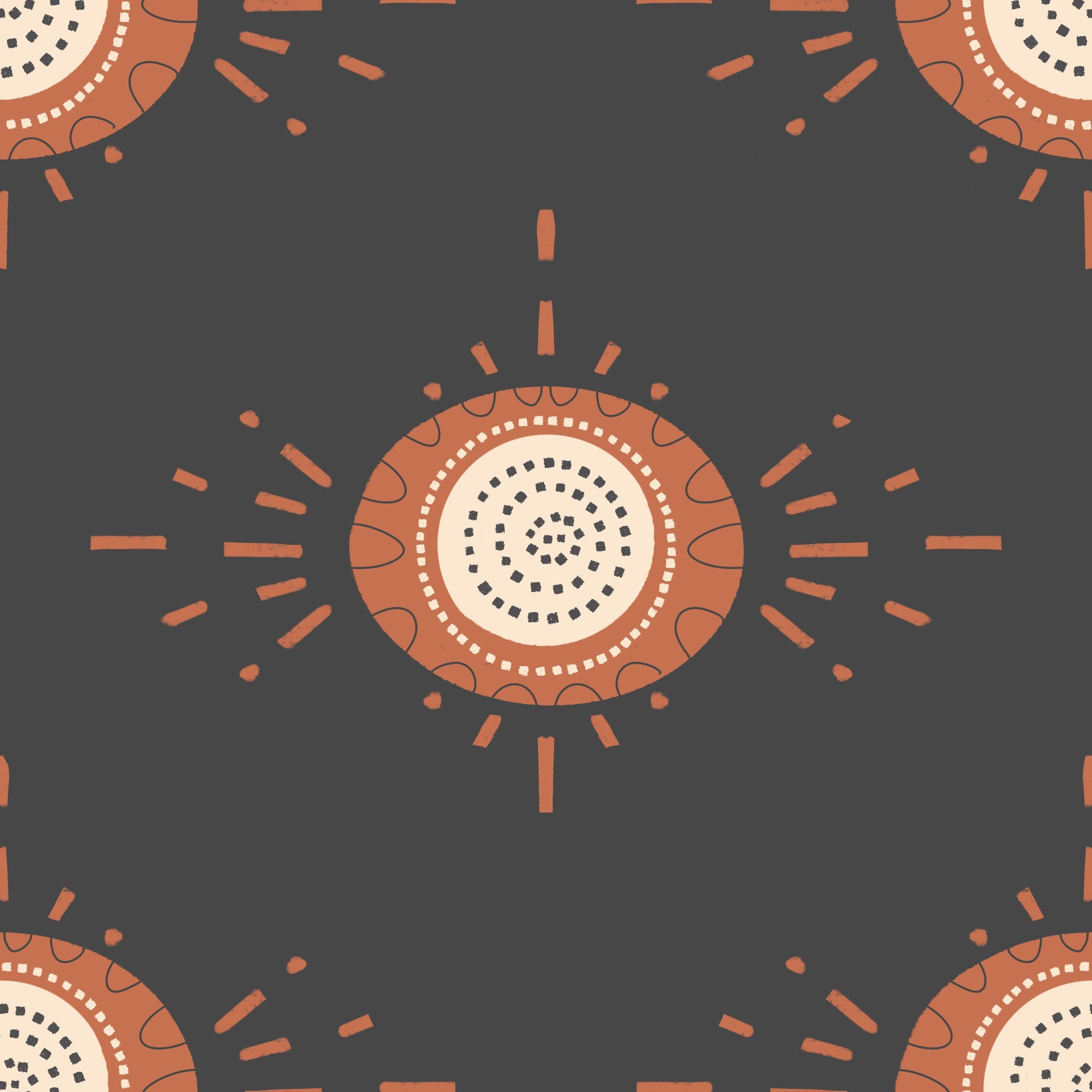Folk Bloom Light Terracotta Charcoal Scandinavian Mid Mod Floral Wallpaper⁠