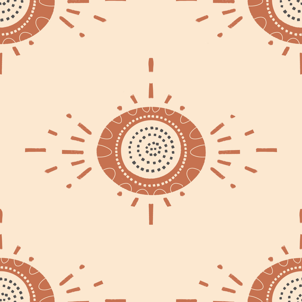 Folk Bloom Light Terracotta Cream Scandinavian Mid Mod Floral Wallpaper⁠ in your room